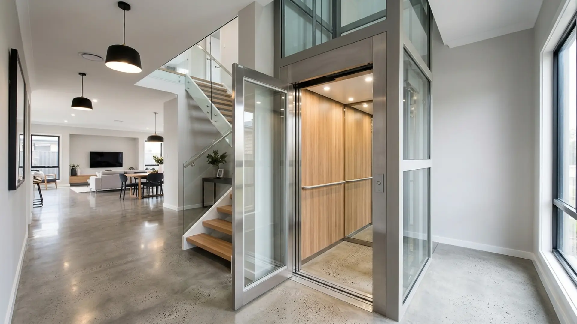 Modern residential lift with glass door installed in a contemporary Australian home